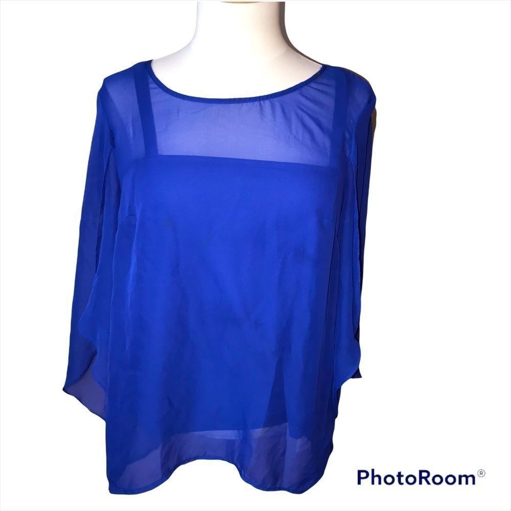 AB STUDIO sheer cobalt royal blue top with matching tank underneath size medium